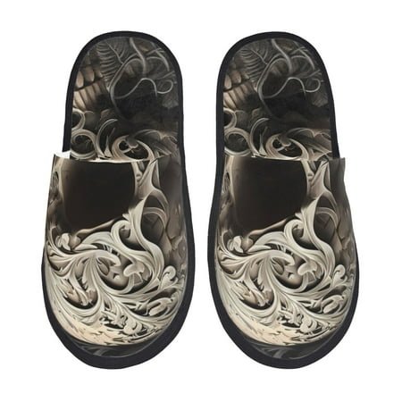 

Sigee Vintage Pattern Flower Skull for Cozy Furry Slippers Super Soft Indoor and Outdoor Use Non-Slip Sole Slip On House Slippers-Medium