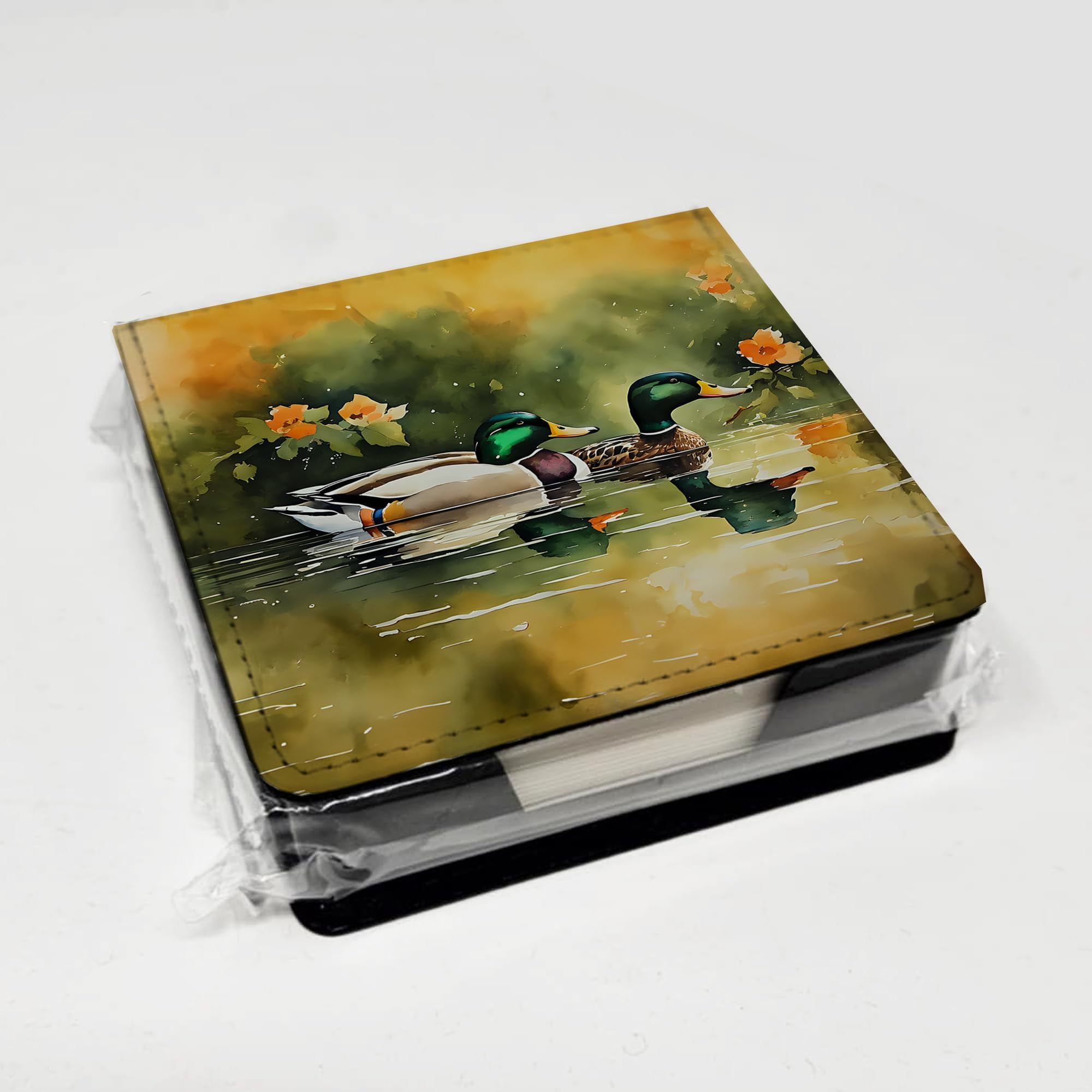 Caroline's Treasures Mallard PU Leather Note Paper Holder with Artist-Designed Cover, Desk Accessory, Office Gift