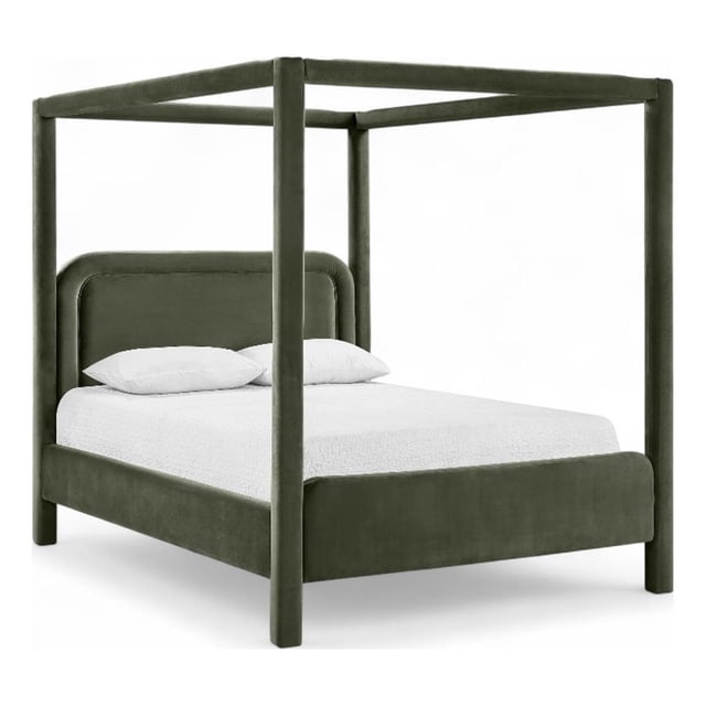 Meridian Furniture Lit Complet Rembourré en Velours Vert Salina