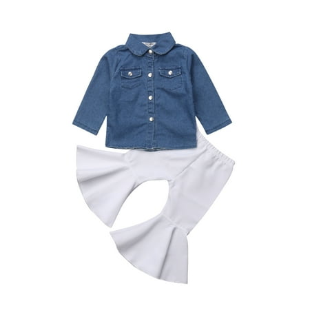 

ZAXARRA Baby Girl Denim Tops Flared Leggings Pants 2pcs Outfits