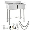 thumbnail image 3 of Stainless Steel Sink 2 Compartment Free Standing Utility Sink,Commercial Restaurant Kitchen Sink,Outdoor Sink Set w/Pull-out Faucet,Adjustable Legs,Clog-Free Drain System for Kitchen,Restaurant, 3 of 9