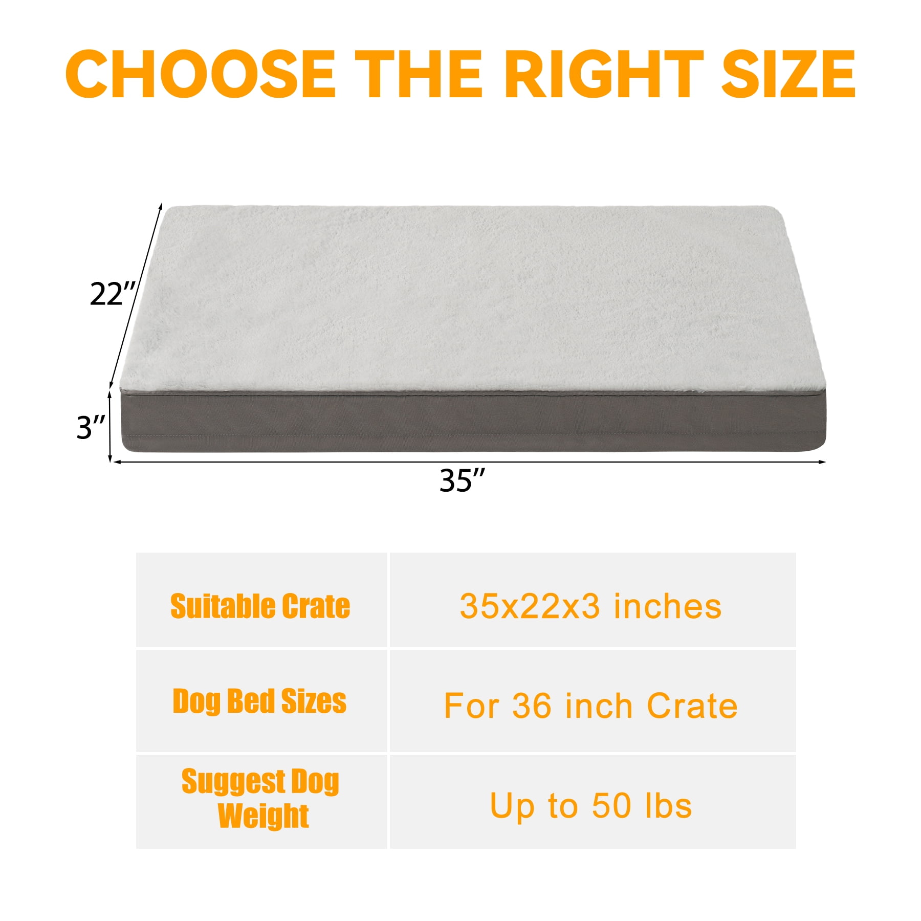 Waterproof 36" Dog Bed for Large Dogs with Washable Removable Cover,Pet Kennel Pad for Crates