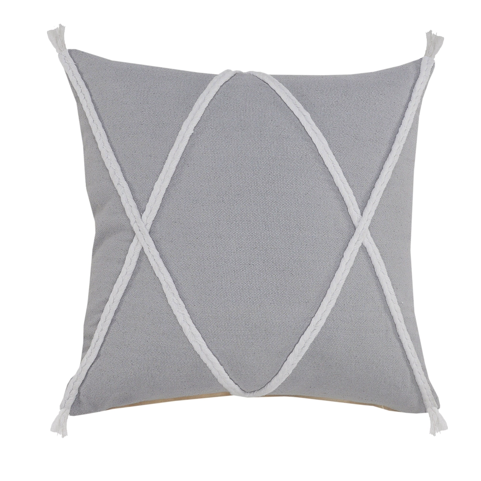 Laddha Home Designs Handwoven Braided Diamond Throw Pillow Cover - 20" - Gray and White
