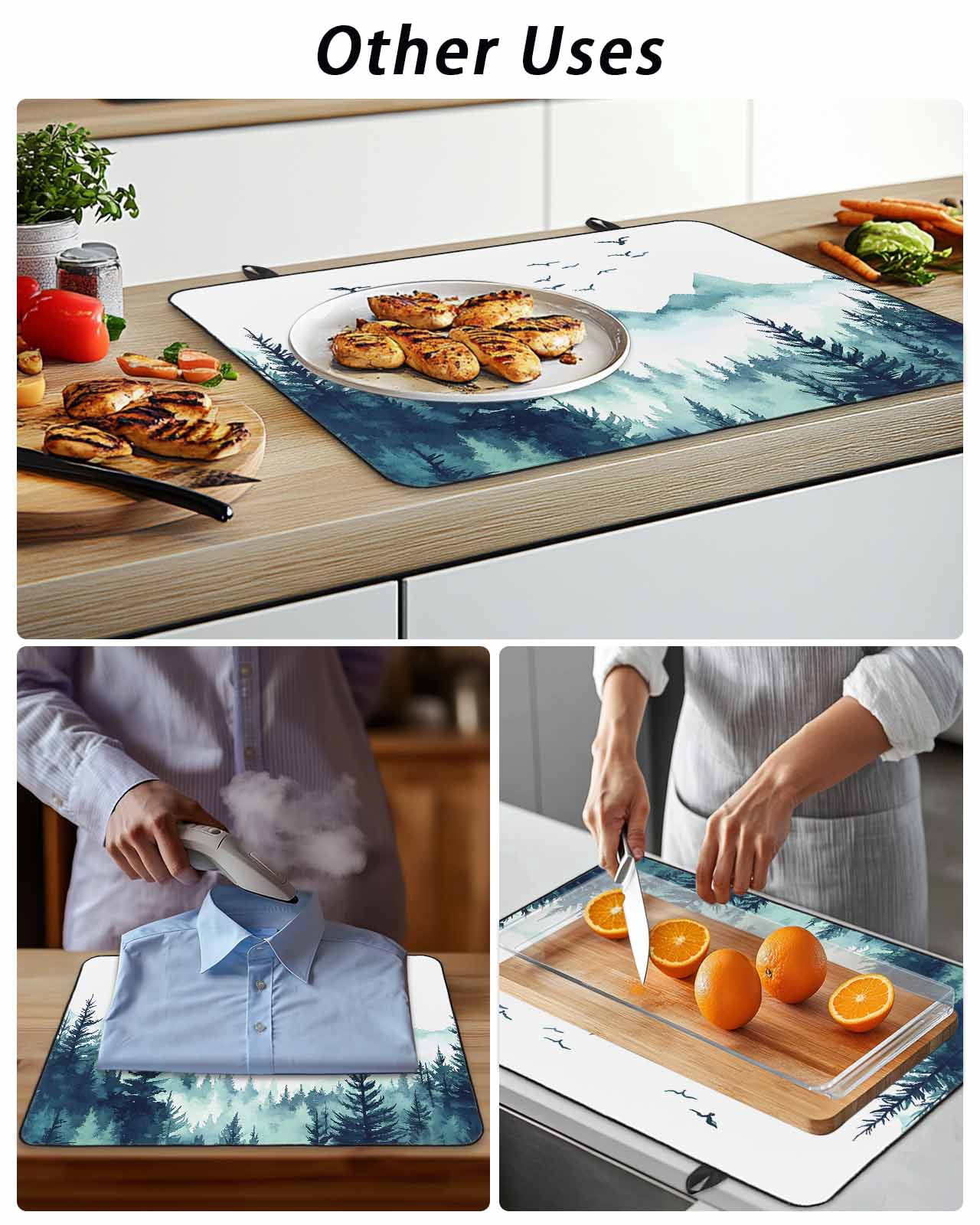 Stove Top Covers for Electric Stove, Turquoise Forest Glass Stovetop Cover Protector, Mountains Birds Fog Tree Scenery Induction Cooktop Protector Oven Mat for Kitchen Countertop 24"x21"