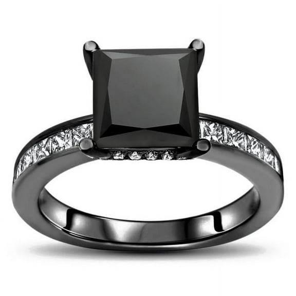Dreamofdazzles Jewels 2.00Ct Princess Cut Black & White Diamond Engagement Wedding Halo Band Ring 14K Black Gold Plated 925 Sterling Silver For Women's -9