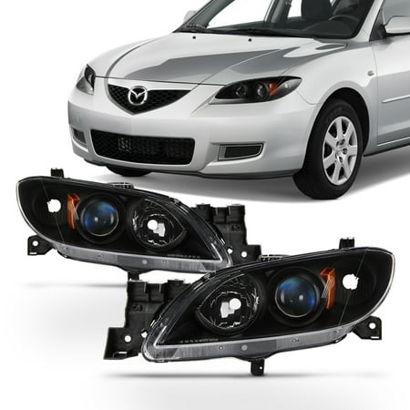 Mazda Mpv Replacement Headlight - Fit Black 2004-2009 Mazda 3 Sedan Halogen Type Projector Headlights Replacement