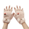 thumbnail image 2 of Lilgiuy Cartoon Convertible Flip Top Gloves for Women Girls Casual Solid Color Soft Fuzzy Winter Warm Knit Fingerless Gloves with Mitten Cover for Playing, Studying, School, Beige, 2 of 2