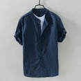 thumbnail image 2 of Mens Shirts Summer Men's Baggy Cotton Linen Solid Short Sleeve Button Retro T Shirts Tops Blouse, 2 of 7