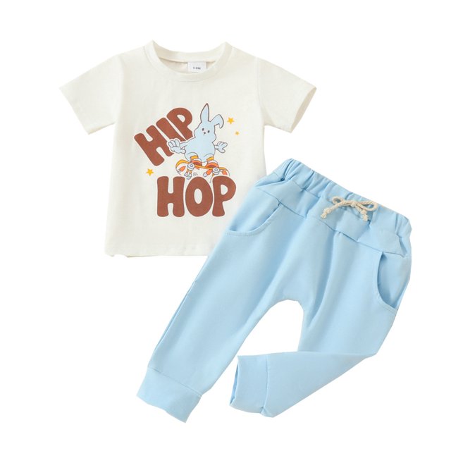 WEAIXIMIUNG 4T Boys Sweater Set Toddler Boys Easter Short Sleeve Cartoon Rabbit Prints Tops Pants 2Pcs Outfits Clothes Set