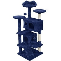 Yaheetech 53.9" H Cat Tree with Double Condos, Scratching Posts & Ramp, Navy Blue