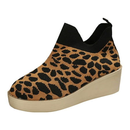 

Dyfzdhu Leisure Women s Four Seasons Mesh Leopard Print Non Slip Wedges Round Toe Breathable Slip On Lazy Cloth Shoes