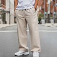 thumbnail image 2 of HOMADLES Men's Solid Color Pants Straight Leg Elastic Waist Flat Pants Side Pockets Casual Pants Khaki Size 2XL, 2 of 8