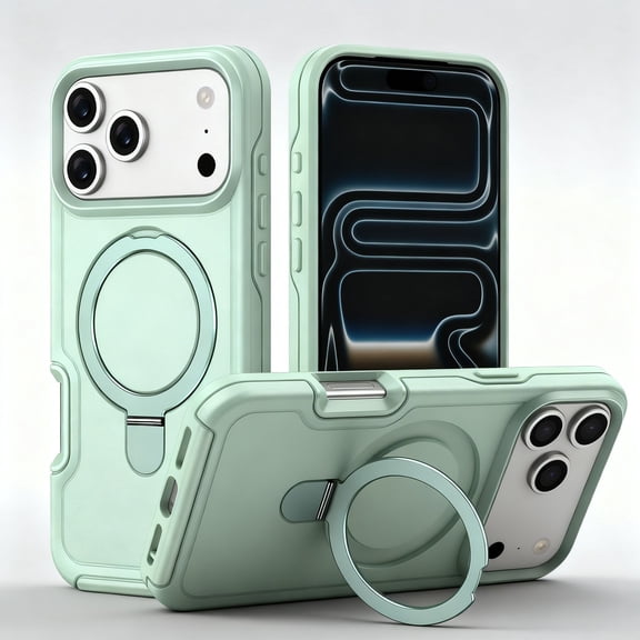 For iPhone 15 Magnetic Phone Case,Compatible with Mag-Safe,Heavy Duty Rugged Shockproof Anti-fall Drop Protection,With Invisible Ring Kickstand,Anti-Scratch Durable Phone Case,Jadegreen