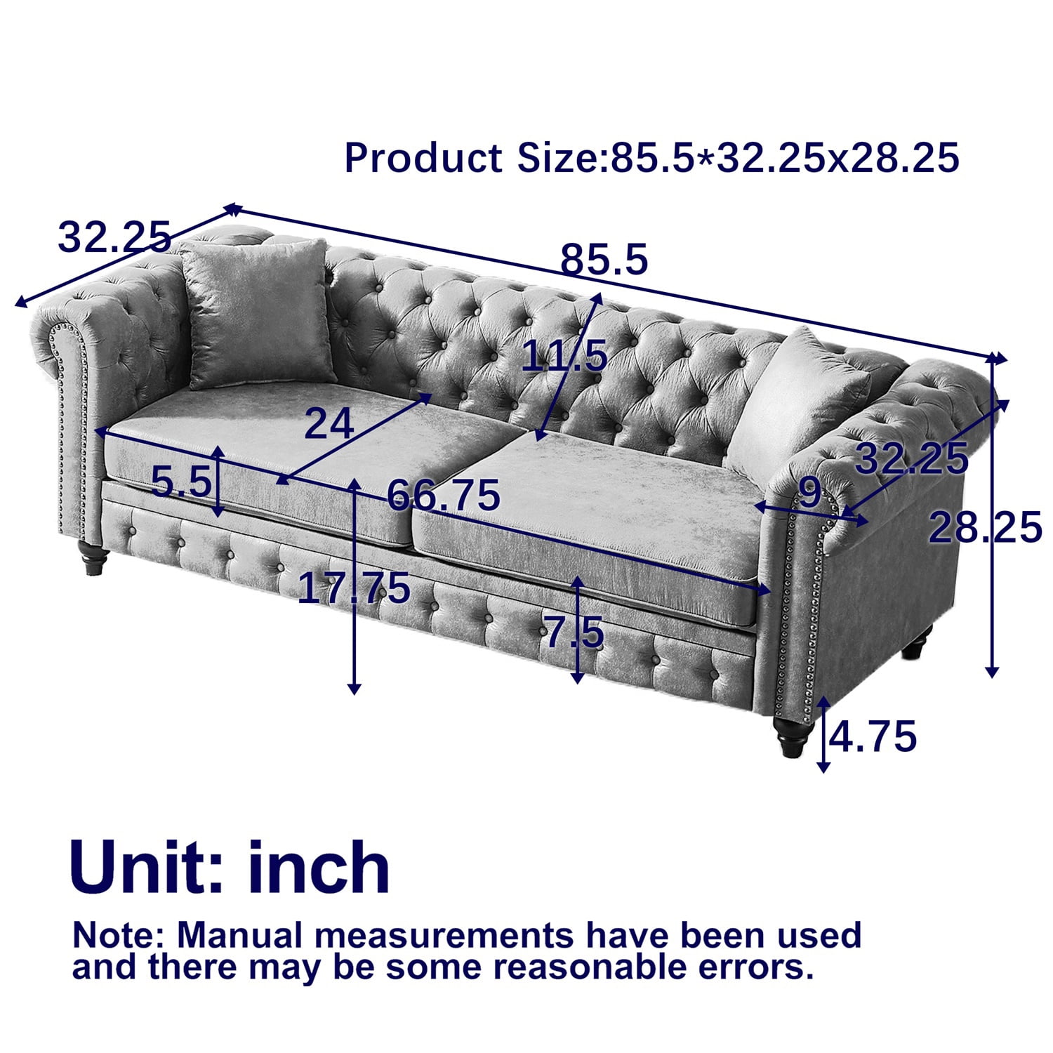 Hommoo 83.5"W Luxury Tech Fabric Chesterfield Loveseat, 3-Seater Sofa Couches with Button Tufted Design &Rolled Arms, Brown