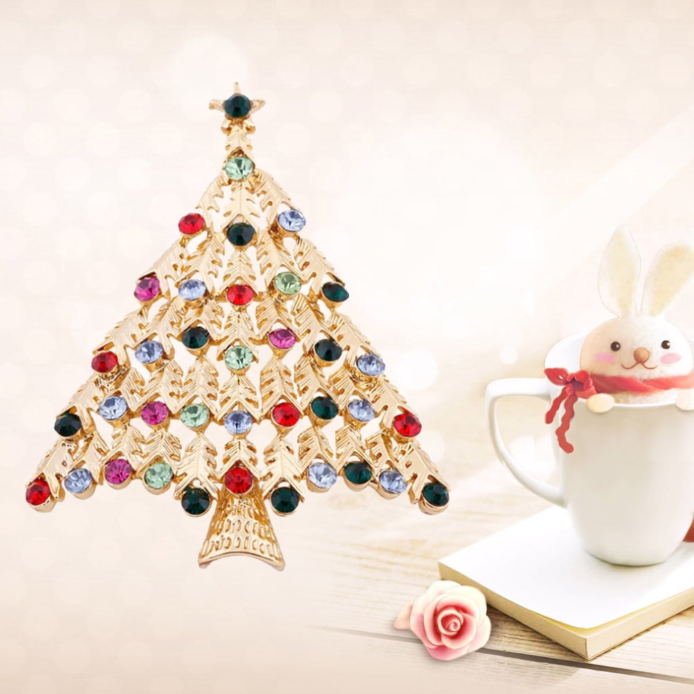LABSERRON 1Pack Delicate Design Christmas Tree Rhinestone Brooches For Women Holiday Party Jewelry