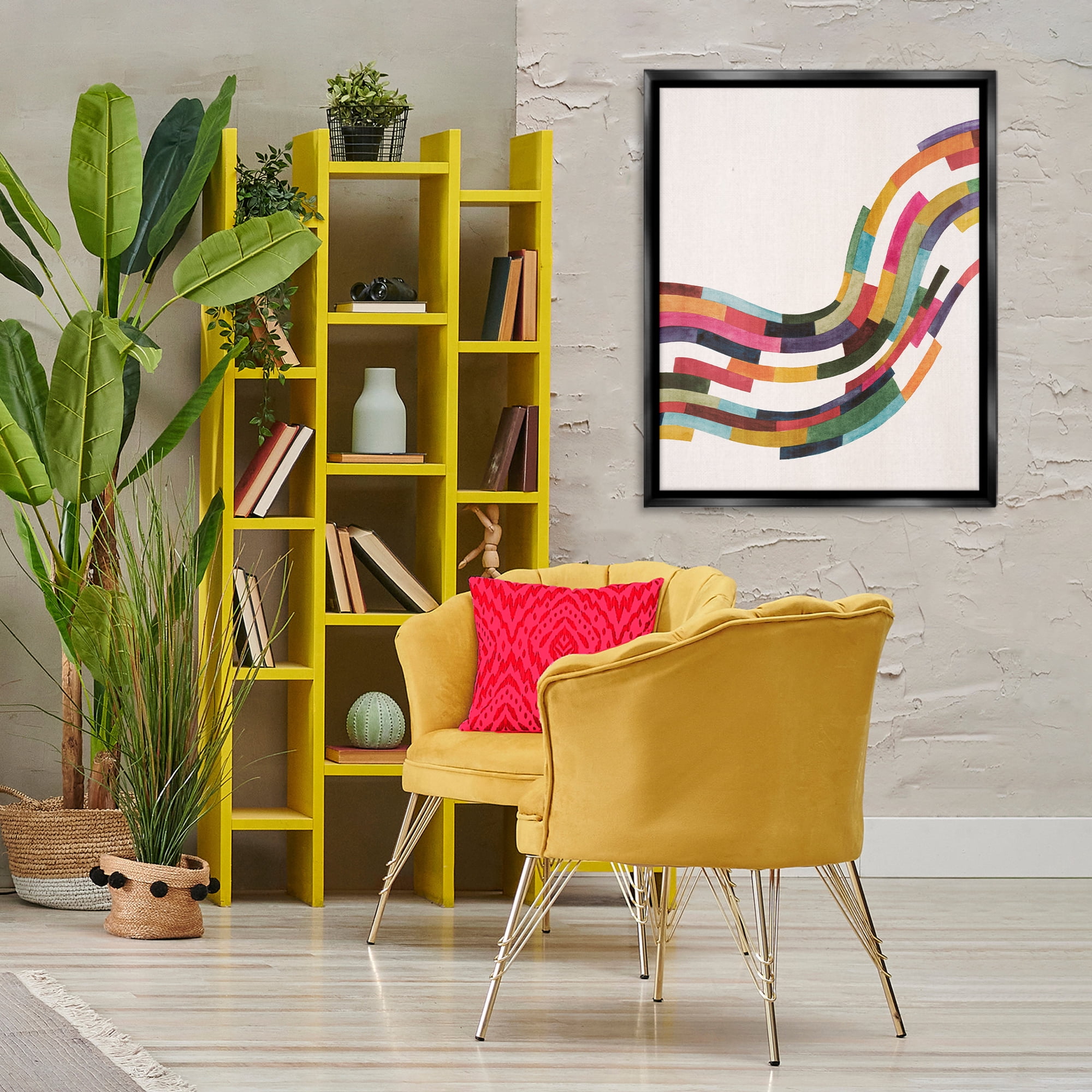 Stupell Industries Curved Geometric Wave Abstract Painting Black Floater Framed Canvas Art Print Wall Art, 25 x 31