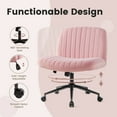 thumbnail image 6 of IWMH Ergonomic Armless Task Office Chair with Wheels, Cross Legged Wide Seat Desk Chair, Pink Velvet Upholstered Swivel Vanity Chair, for All Ages, 6 of 10