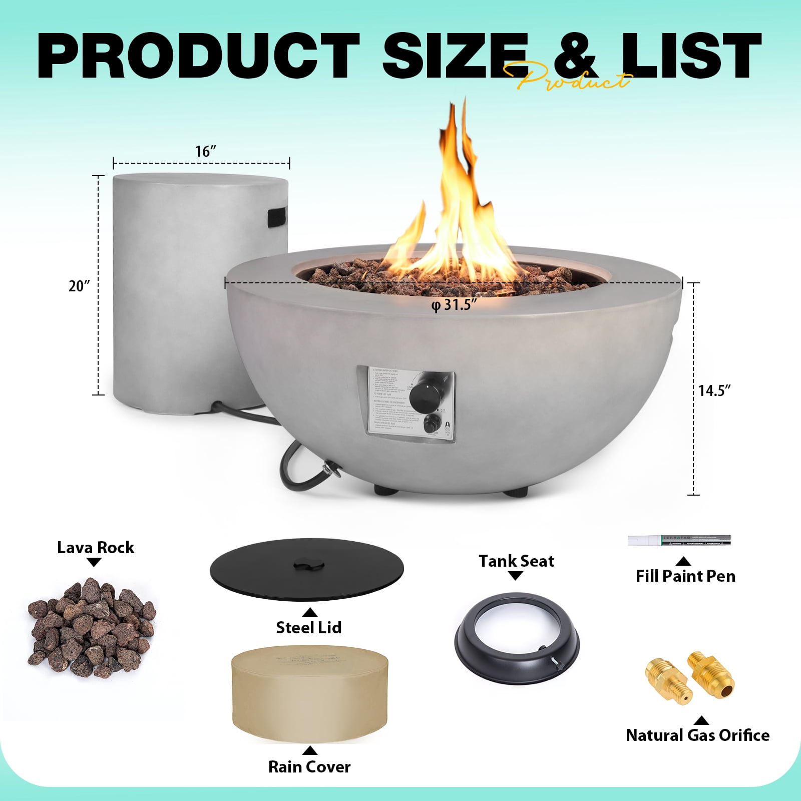 ReeQuo 31.5” Propane Fire Pit Table – Outdoor Gas Fire Table with Tank Cover & Lid, 2-in-1 Firepit Coffee Table