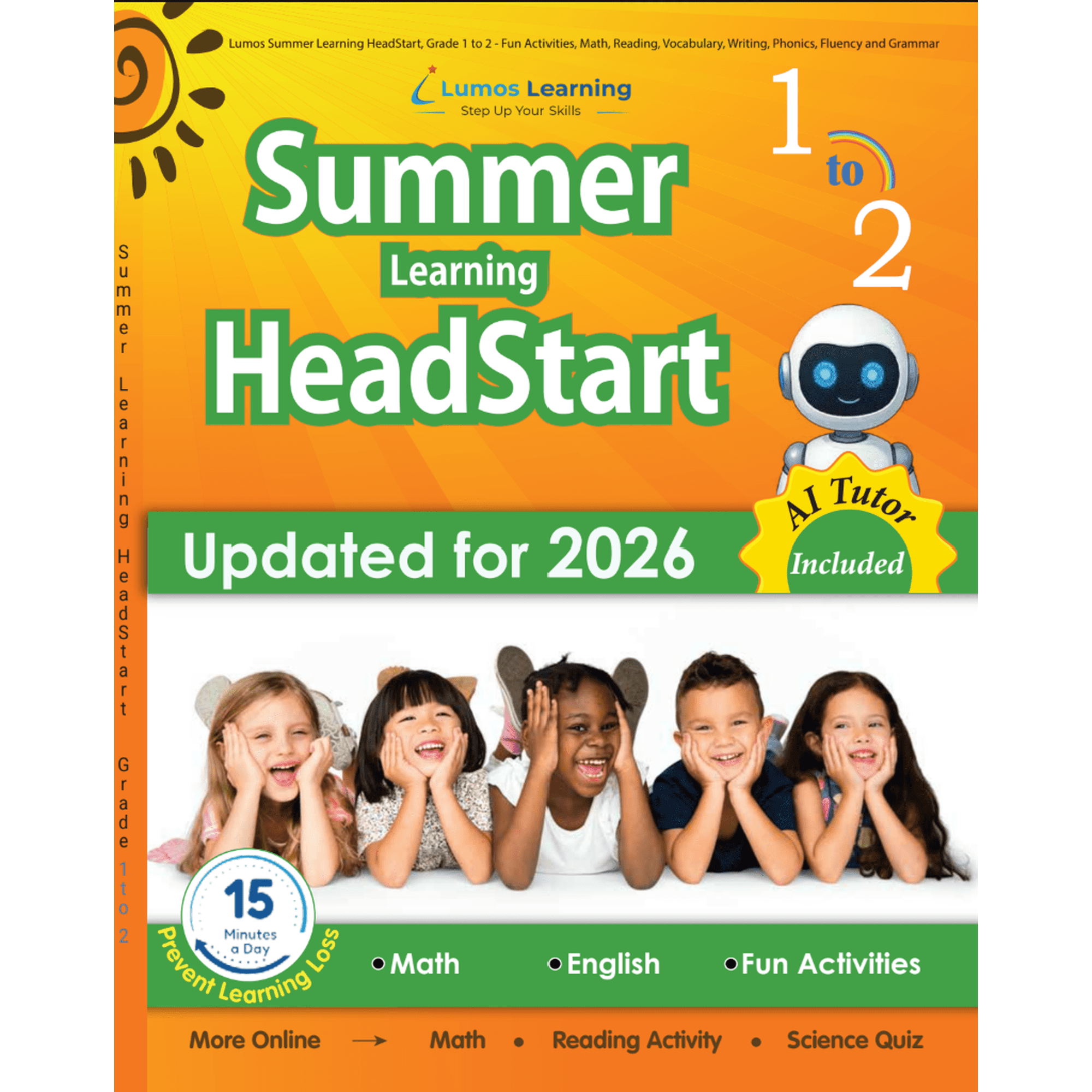 Lumos Summer Headstart Workbook Grade 1-2: Math, Reading, Writing, Science & AI Tutor