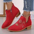 thumbnail image 6 of Ankle Boots Women Chunky Low Heel Round Toe Booties with Side Zipper Women Fashion Casual Comfortable Versatile Solid Color Fall Winter Shoes Red 6, 6 of 8
