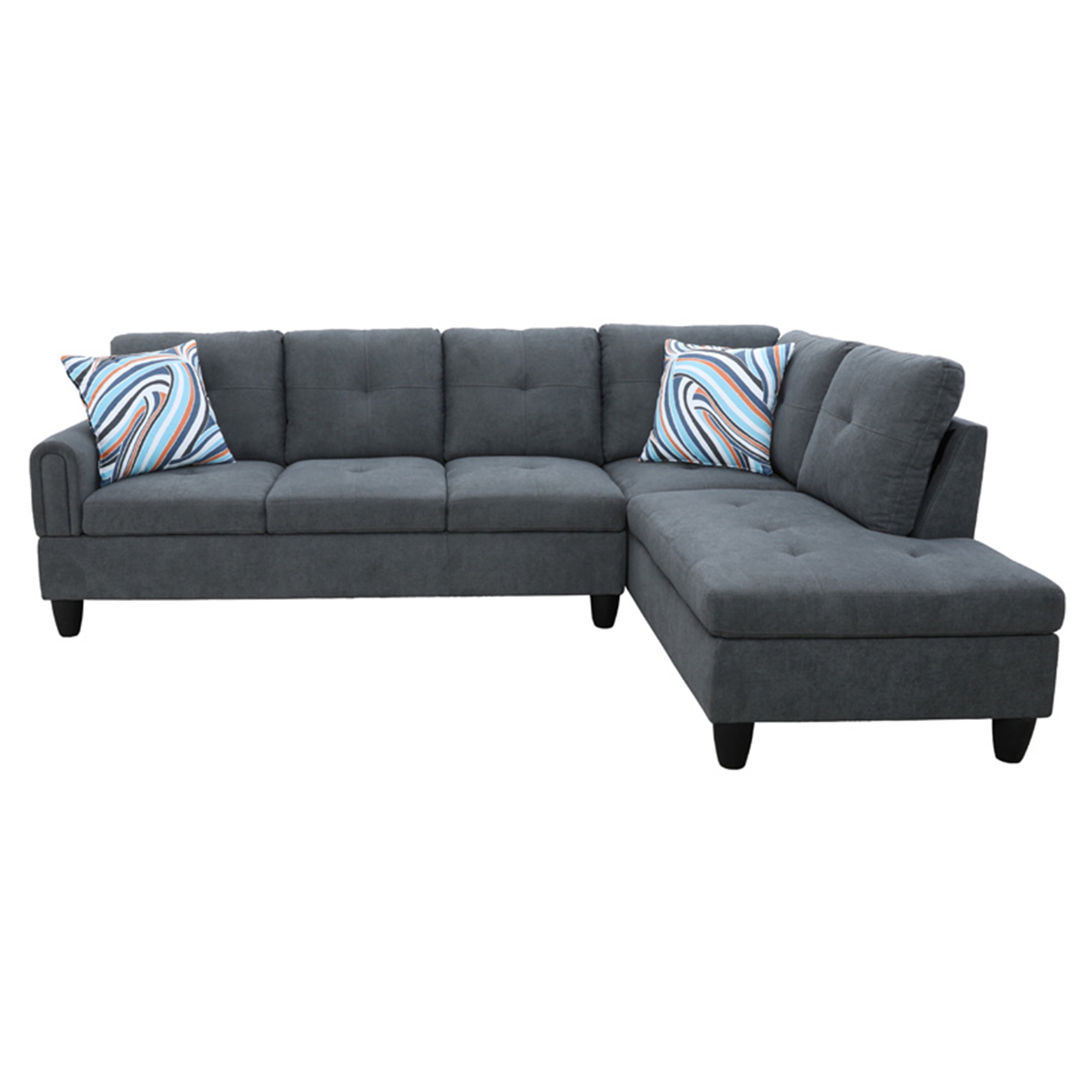 Aukfa 3 Piece Sectional Sofa with Storage Ottoman for Living Room, Right Hand Chaise, Flannel, Gray