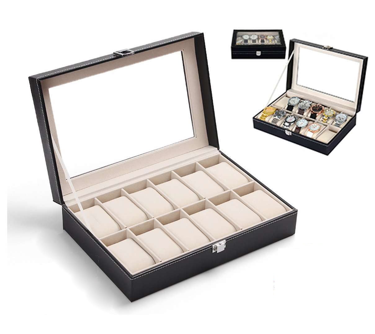 10 Grid Leder Uhrenbox Vitrinenbox Schmuckkollektion Speicherorganisator Armband 