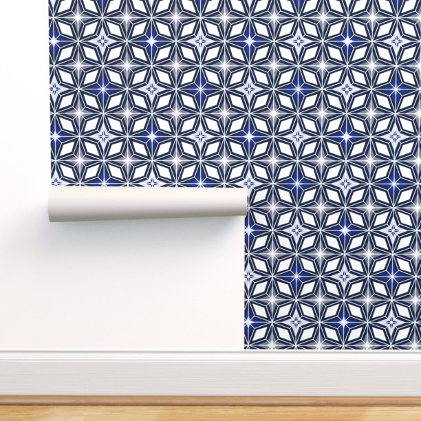 Removable Water-Activated Wallpaper Midcentury Modern Geometric Navy