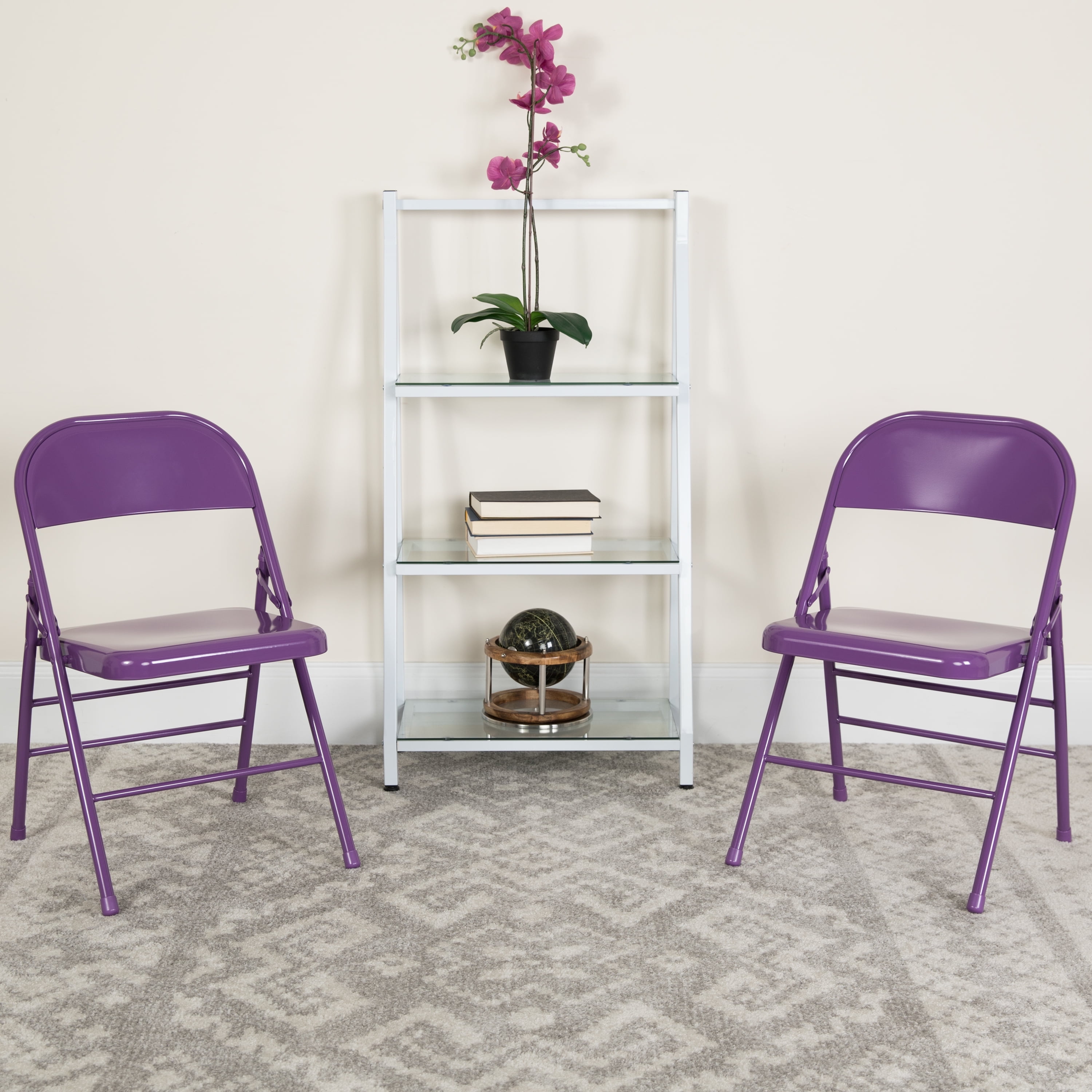 Flash Furniture 2 Pack HERCULES COLORBURST Series Impulsive Purple Triple Braced & Double Hinged Metal Folding Chair
