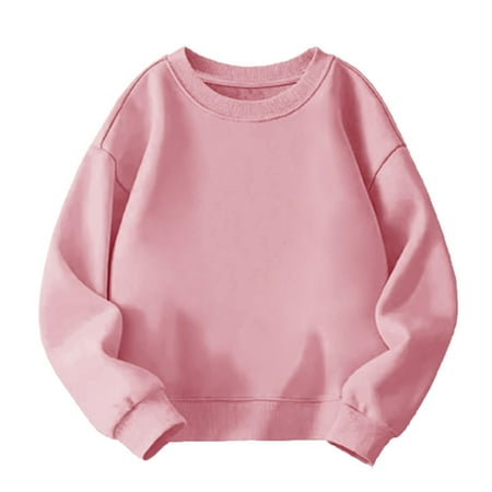 

Otqutp Baby Loose Round Neck Boys Girls Spring Autumn and Winter Models Thickened Solid Color Round Neck Long Sleeved Tops Drop Shoulder Sweater(Pink 4-5 Years)