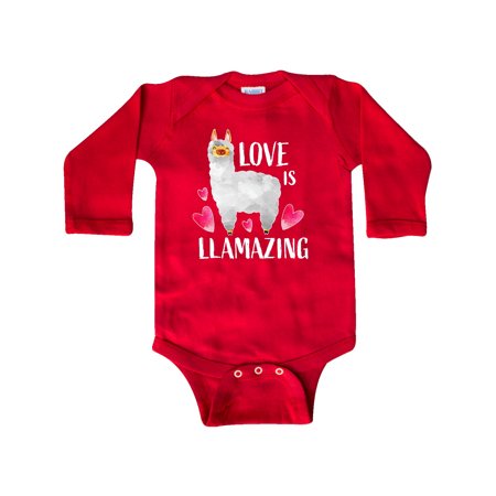 

Inktastic Valentine s Day Love is Llamazing with Cute Llama and Hearts Gift Baby Boy or Baby Girl Long Sleeve Bodysuit