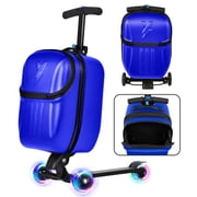 Advwin Scooter Suitcase with Top Opening & LED Light-up Wheel, Lightweight Hardshell Foldable Ride-On Luggage with Adjustable Handle for Travel, Blue