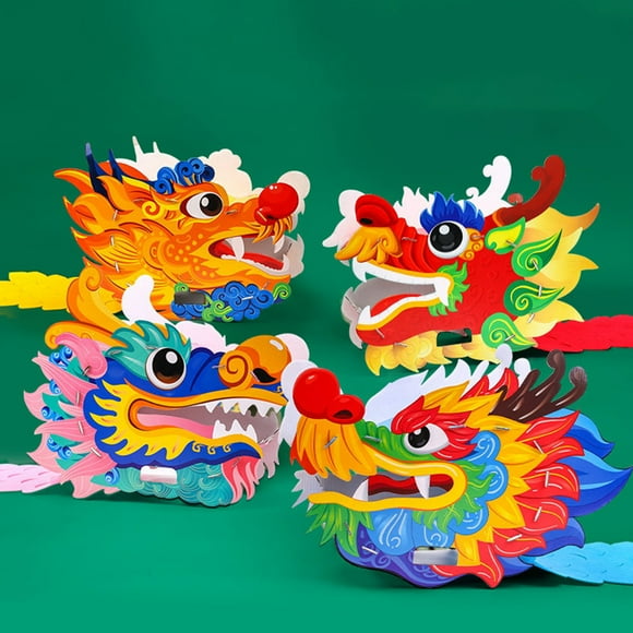 Lubelski 1 Set Handmade Paper Dragon Head Material Kit 2024 Year of The Dragon Spring Festival Dragon Dance Toy Kids DIY Crafts Material Bag Holiday Gift