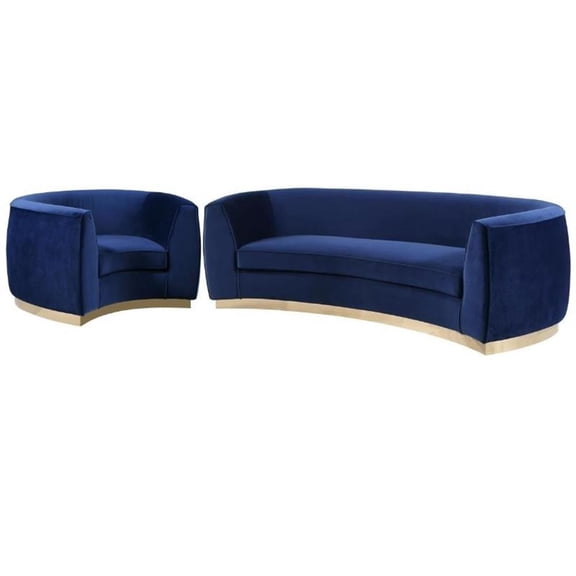 Home Square 2-Piece Furniture Set with Accent Chair and Sofa in Navy and Gold