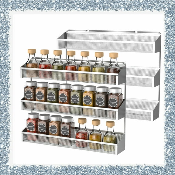 Auledio Set of 2 3 Tiers Wall Mount Spice Rack for Kitchen,silver