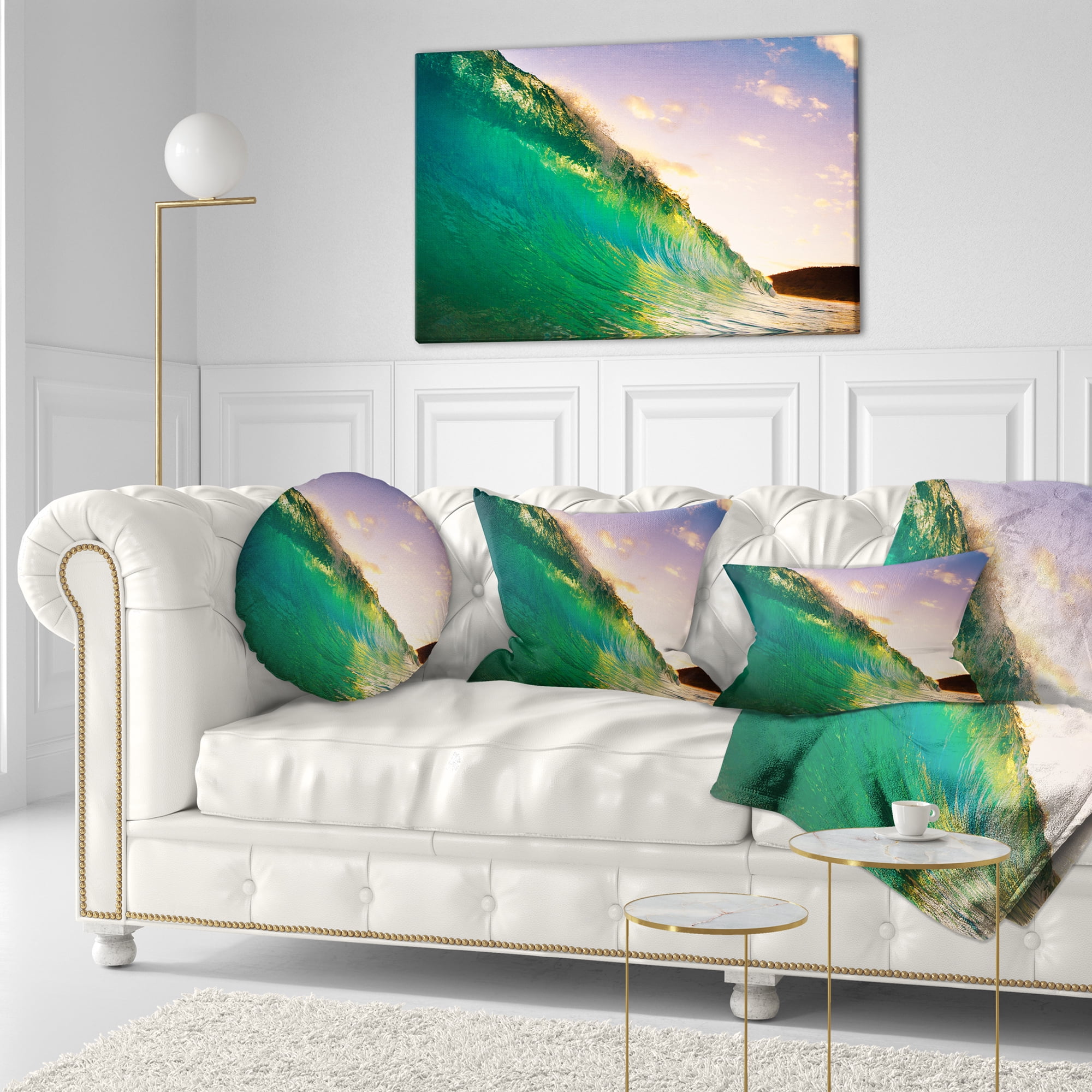 Designart Waves Kissing Clouds - Seascape Throw Pillow - 12x20