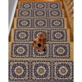 thumbnail image 2 of Navy Blue Boho Stair Treads for Wooden Steps Indoor Runner Rug Carpet, Contemporary Abstract Ethnic Vintage Geometric 4 Pieces Peel and Stick Staircase Step Treads Covers Washable Door Mats 30"x8", 2 of 5