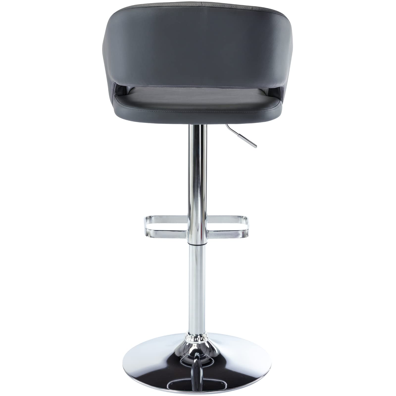 PU Leather Bar Stools, Adjustable Height 24."-32.25, Swivel Barstools with Back & Footrest, Upholstered Bar Chairs for Kitchen Island, Dining Room, Home Bar (Grey, Silver Base)