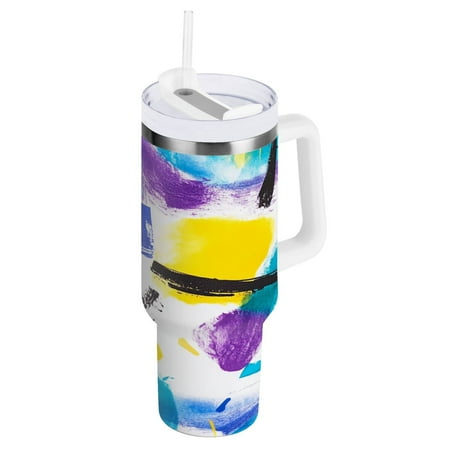 

Stainless Steel Tumbler with Straw and Handle Double Wall Insulated Tumblers Colorful Of An Abstract