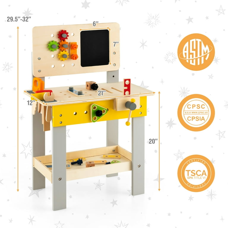Costway Wooden Tool Bench Workbench Toy Play for Kids with Tools