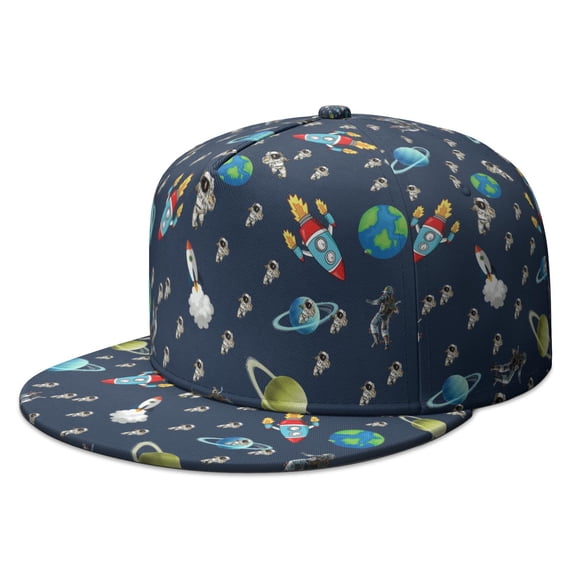 Celestial Trucker Hat – Astronaut & Planet Graphic, Adjustable Flat Bill Cap for Men Women, Trendy Galaxy Style