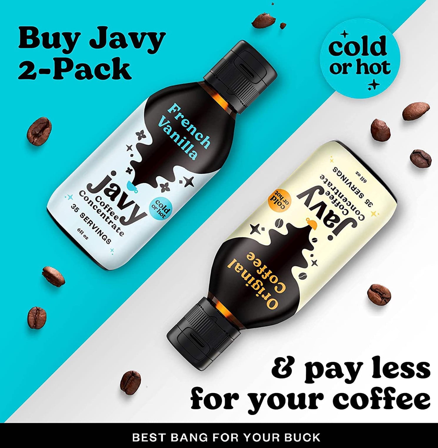Javvy Coffee Concentrate Bundle, 2 Flavor Original & French Vanilla Coffee Variety Pack, Ice & Cold Coffee Drinks in Seconds, Coffee gifts, 12 ounces Javvy Coffee Concentrate Bundle, 2 Flavor Original & French Vanilla Coffee Variety Pack, Ice & Cold Coffee Drinks in Seconds, Coffee gifts, 12 ounces