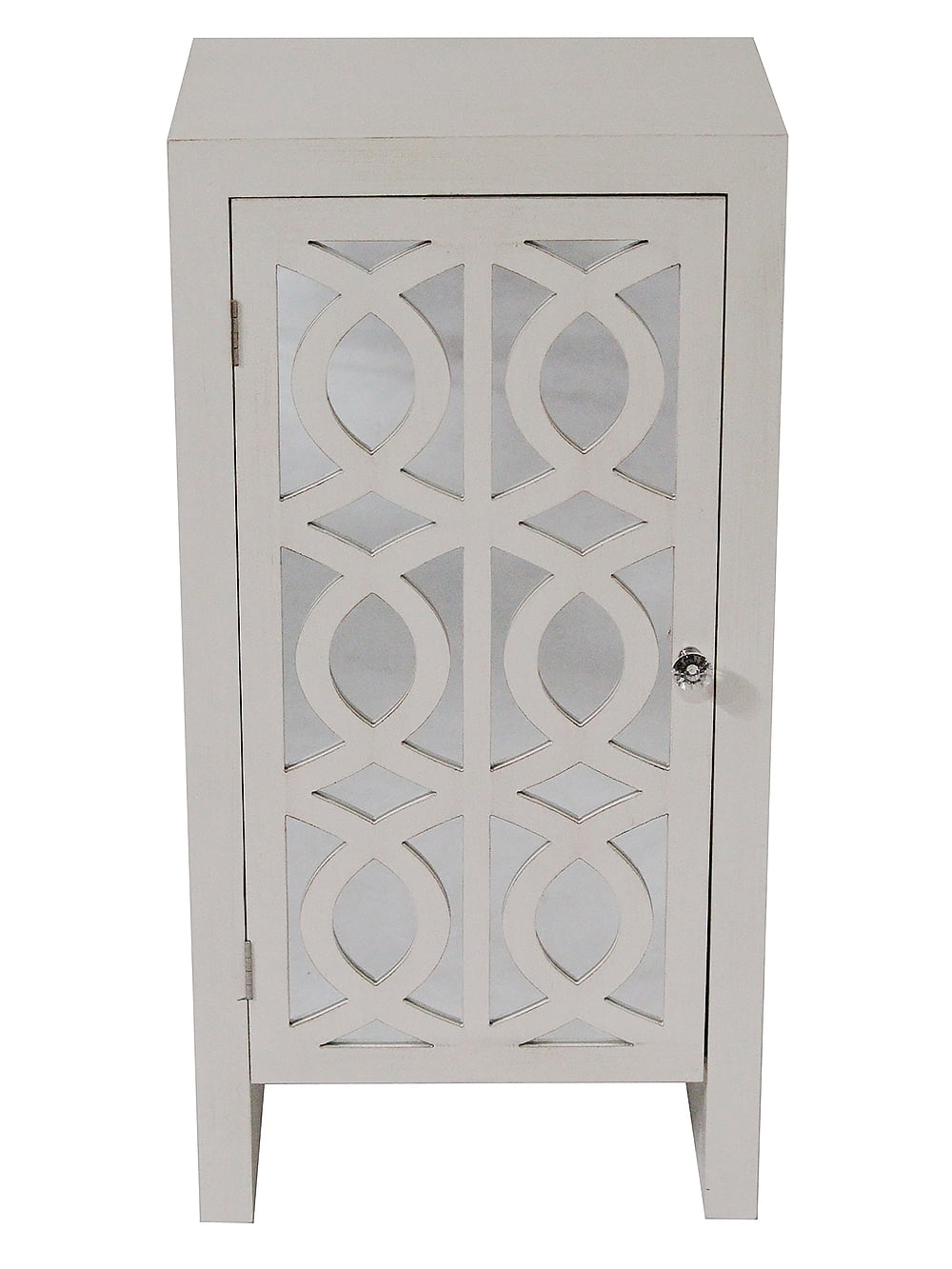 36' Antique White Wood Accent with Mirrored Glass Door