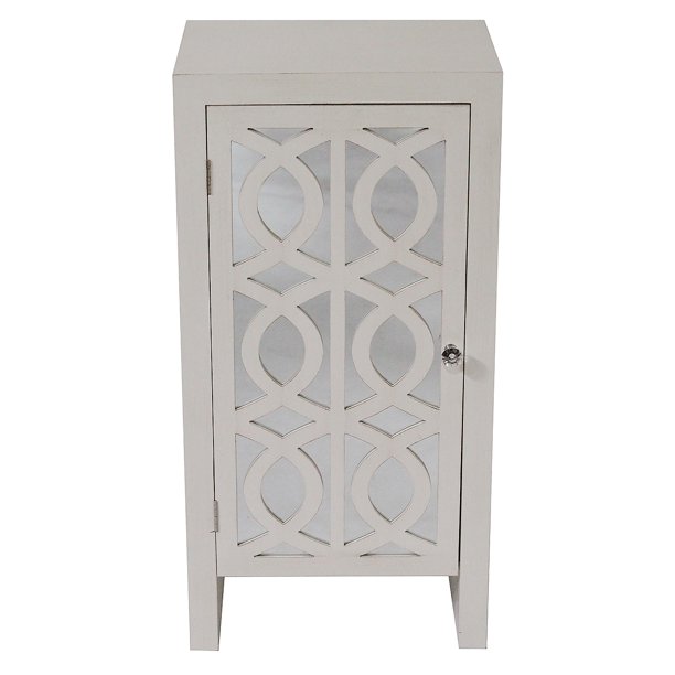 36' Antique White Wood Accent with Mirrored Glass Door