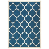 SAFAVIEH Courtyard Alyssa Geometric Indoor/Outdoor Area Rug, Navy/Beige, 6'7" x 9'6"