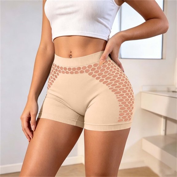 Women's Seamless Workout Shorts, High Waist & Stylish Mesh Cutouts, Breathable Support for Gym & Casual Looks Khaki L