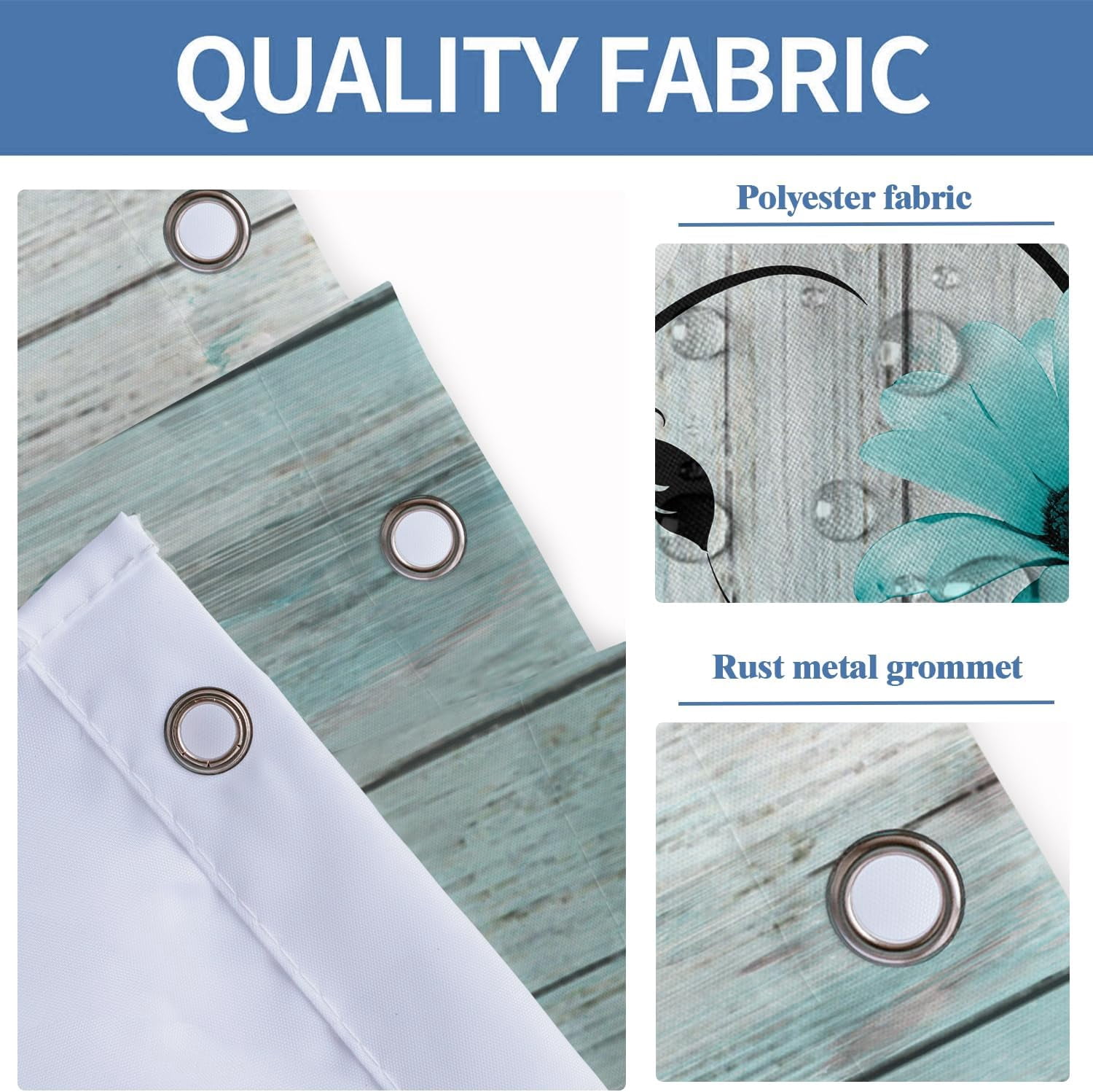 4 Piece Teal Turquoise Shower Curtain Set Aqua Floral Blue White Curtains Decor with Non-Slip Rugs, Toilet Lid Cover and Bath Mat Bathroom Accessorie Home Bathtub Set