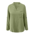 thumbnail image 4 of Women Solid Casual Button V Neck Pocket Long Sleeve T Shirt Top, 4 of 4