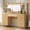 Wood Color, variant on UGTOO Walnut Vanity Desk with Large Horizontal Mirror & LED Lights – 5 Drawers, Charging Station, Vintage Style (48.8"L x 15.7"W x 54.3"H)
