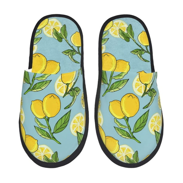 Fotbe Lemon Pantuflas Peludas para Mujer con Estampado, Zapatillas de Peluche, Zapatos de Invierno para Casa, Uso Interior y Exterior-Medium