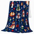thumbnail image 2 of Christmas Cats, Mugs, and Wrapped Gifts on Blue, Playful Pet Portrait, Warm Flannel Blanket for Living Room and Reading Nook, Cat Lovers Christmas Gift, Pet Lover Home Decor, 2 of 9